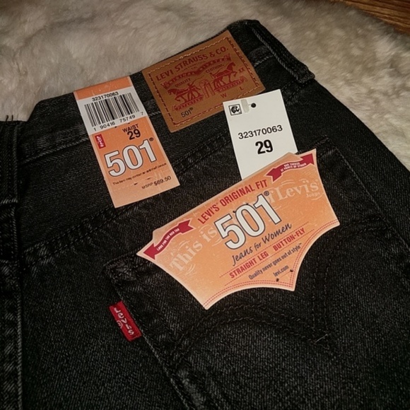 Levi's 501 Denim Jean Shorts Shredded Onyx Black - Picture 5 of 5